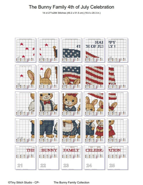 America 250 Bunny Cross Stitch Pattern PDF digital pattern preview