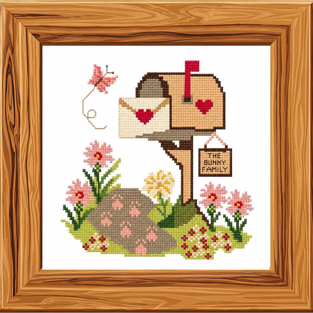 Woodland Mailbox Cross Stitch Pattern PDF digital pattern preview