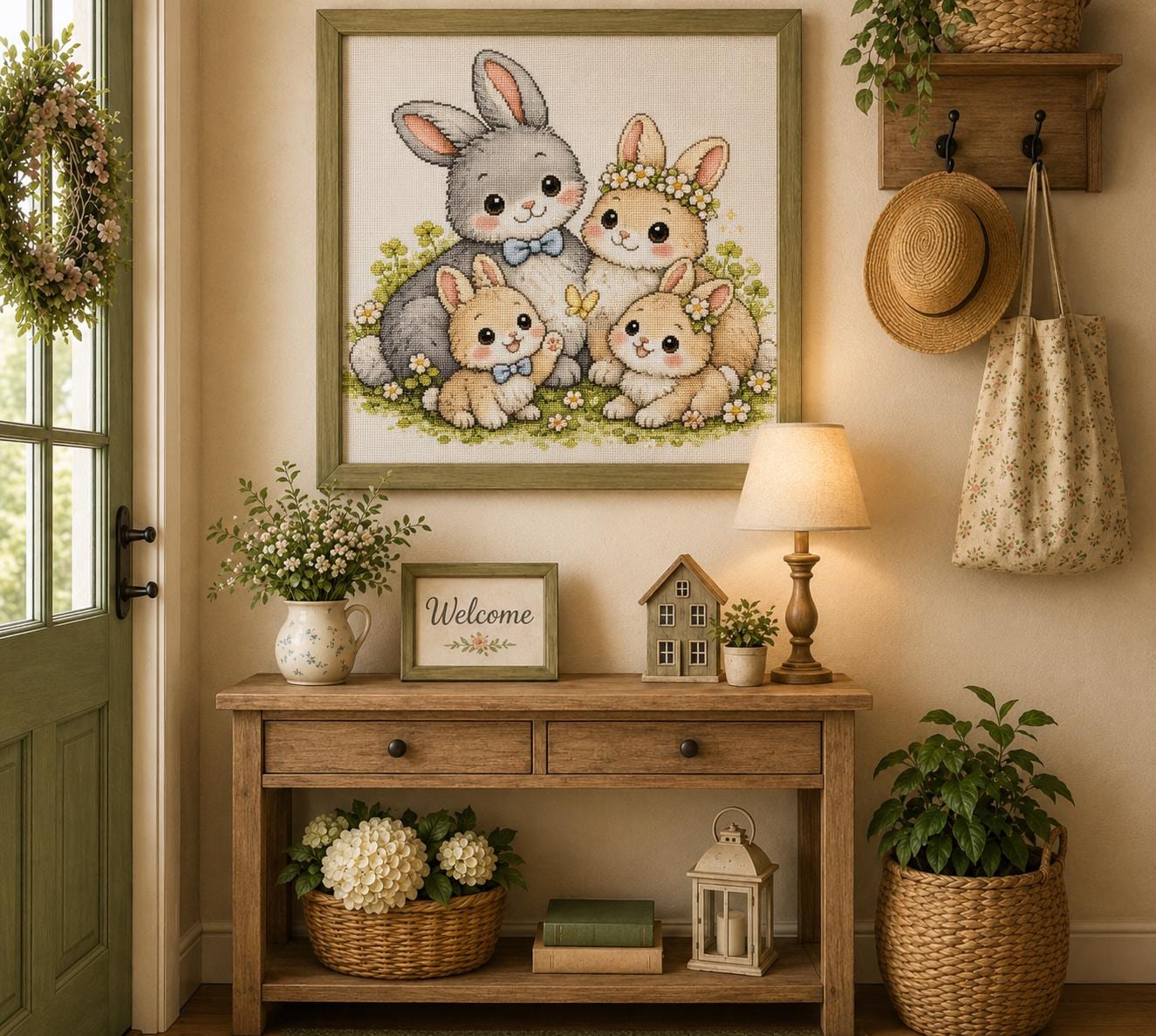 Bunny Family Cross Stitch Pattern PDF digital pattern preview