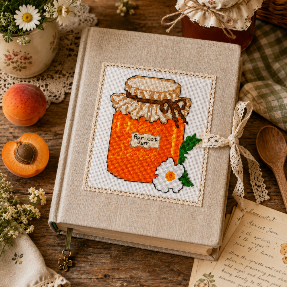 Apricot Jam Jar Cross Stitch Pattern 100x100,  Cottagecore Kitchen Decor, Vintage Preserve Jar, Fruit Cross Stitch PDF, Pantry Embroidery