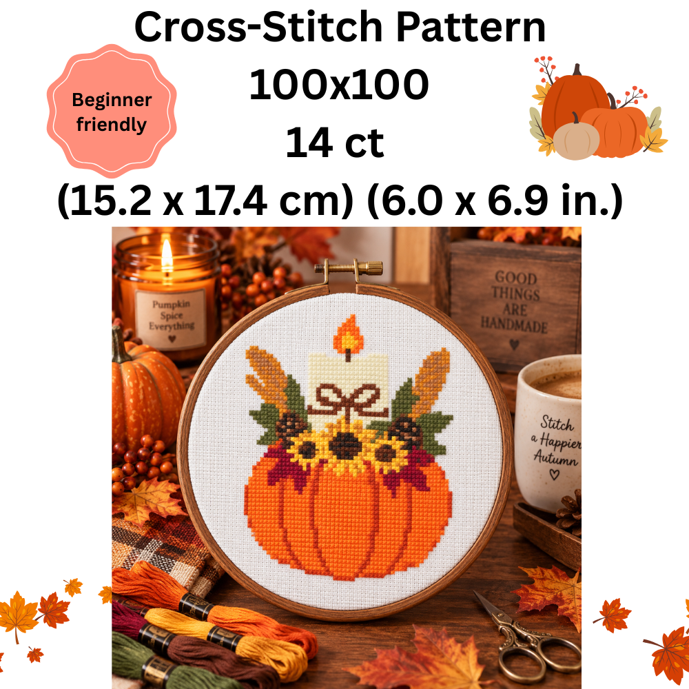 Fall Pumpkin Candle Cross Stitch Pattern