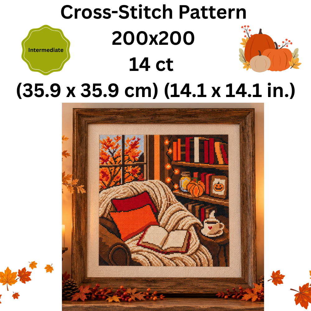 Autumn Reading Nook Cross Stitch Pattern