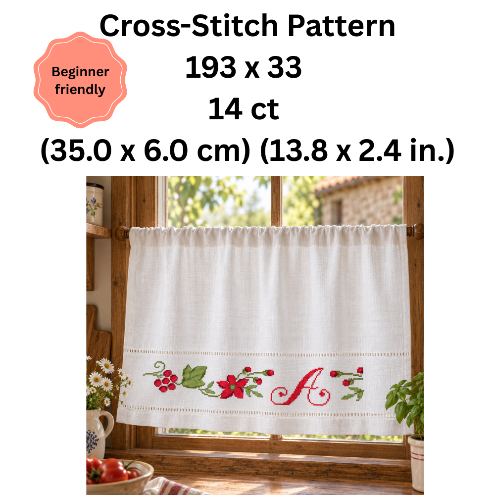 Floral Monogram A Cross Stitch Border Pattern – Linen, Towels, Curtains & Aprons PDF