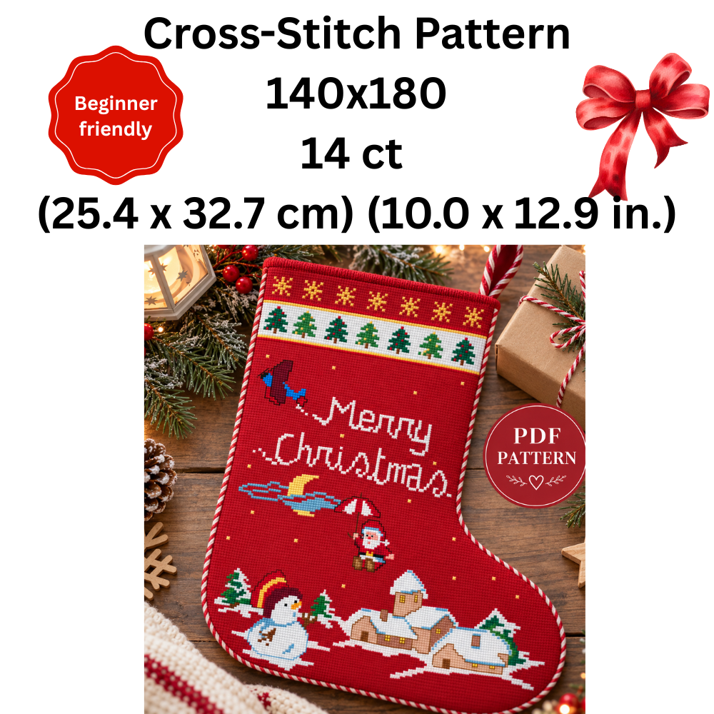 Merry Christmas Stocking Cross Stitch Pattern