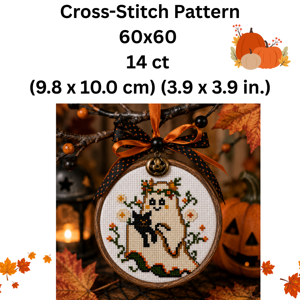 Boo & Meow Halloween Mini Cross Stitch Pattern, Cute Ghost and Black Cat, Small 60x60 Spooky Autumn PDF, Quick Counted Cross Stitch
