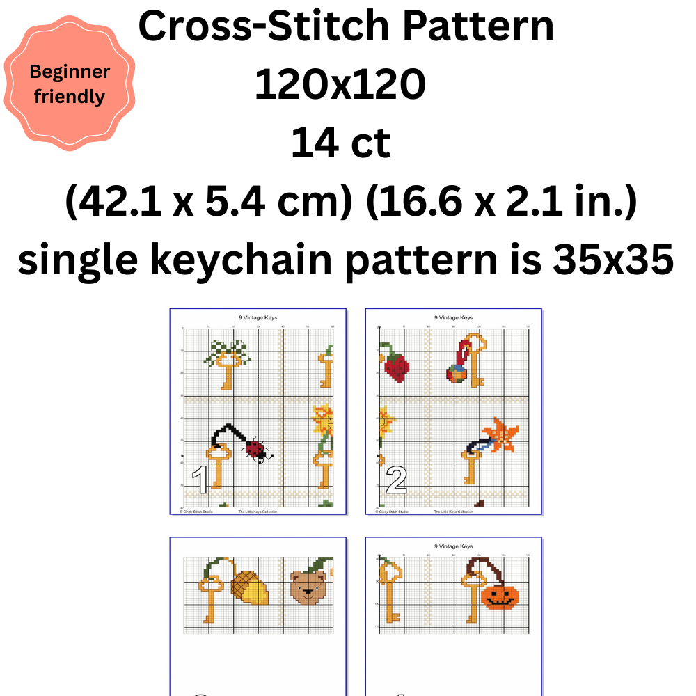 9 Vintage Keys – Mini Cross Stitch Pattern Collection