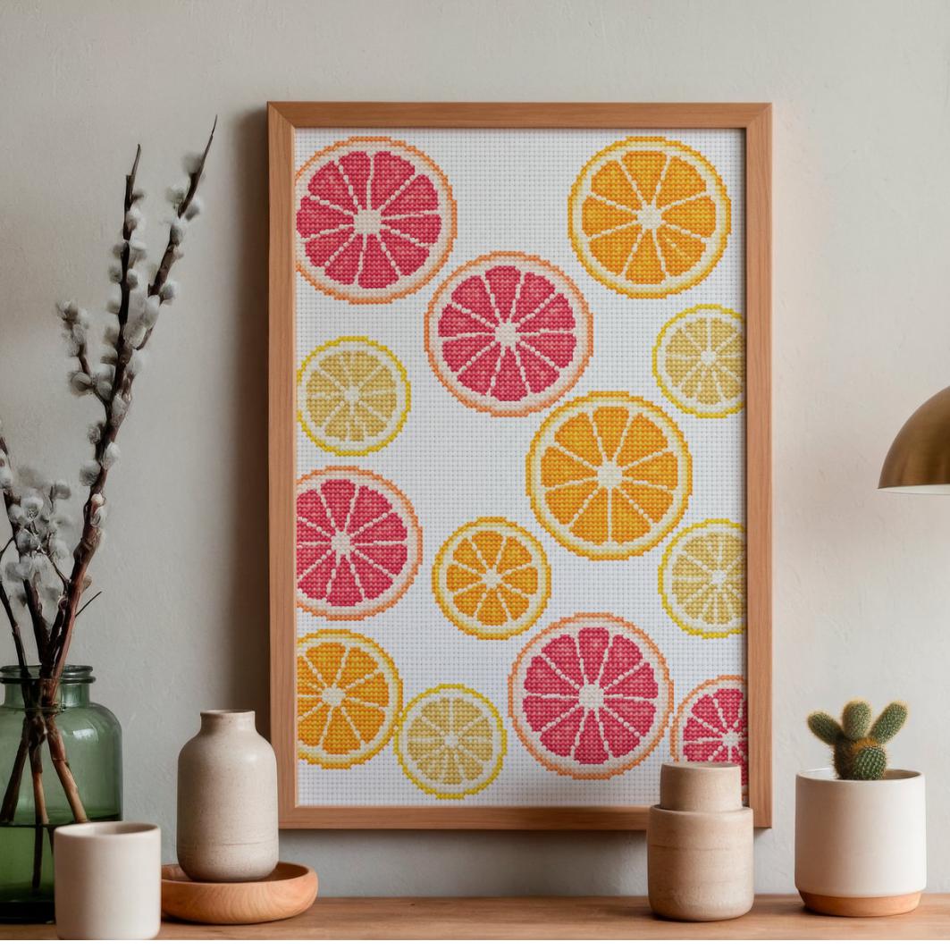 Citrus Fruit Cross Stitch Pattern PDF digital pattern preview