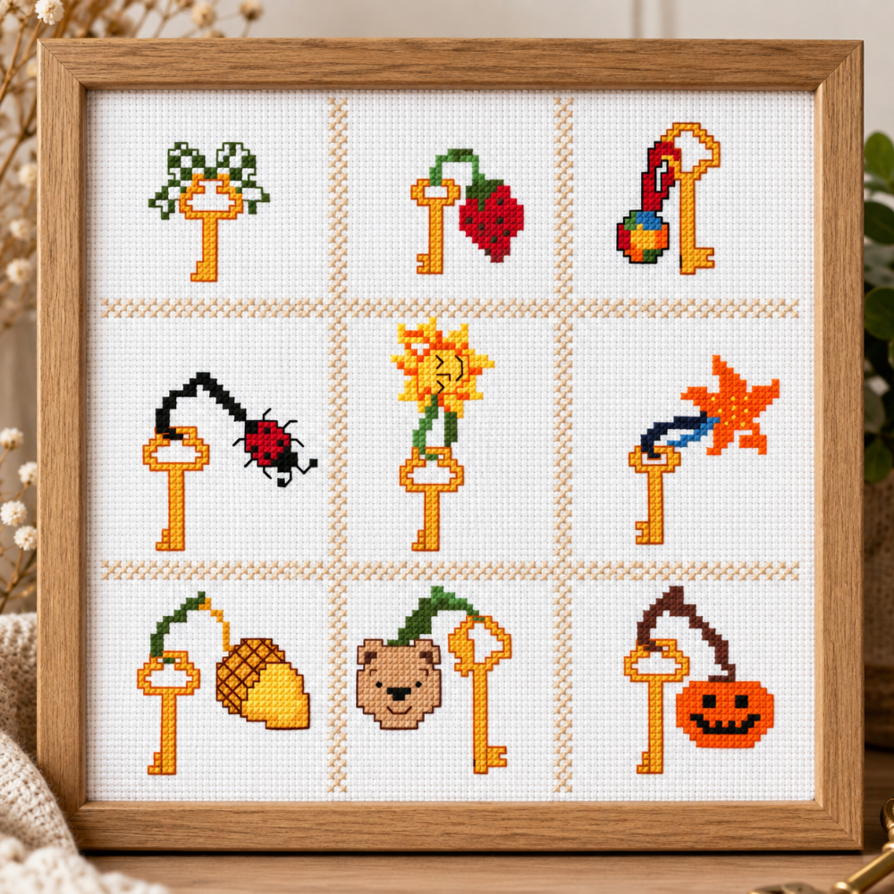 9 Vintage Keys – Mini Cross Stitch Pattern Collection