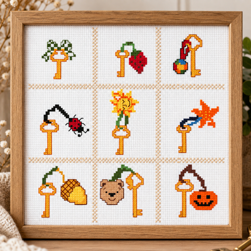 9 Vintage Keys – Mini Cross Stitch Pattern Collection