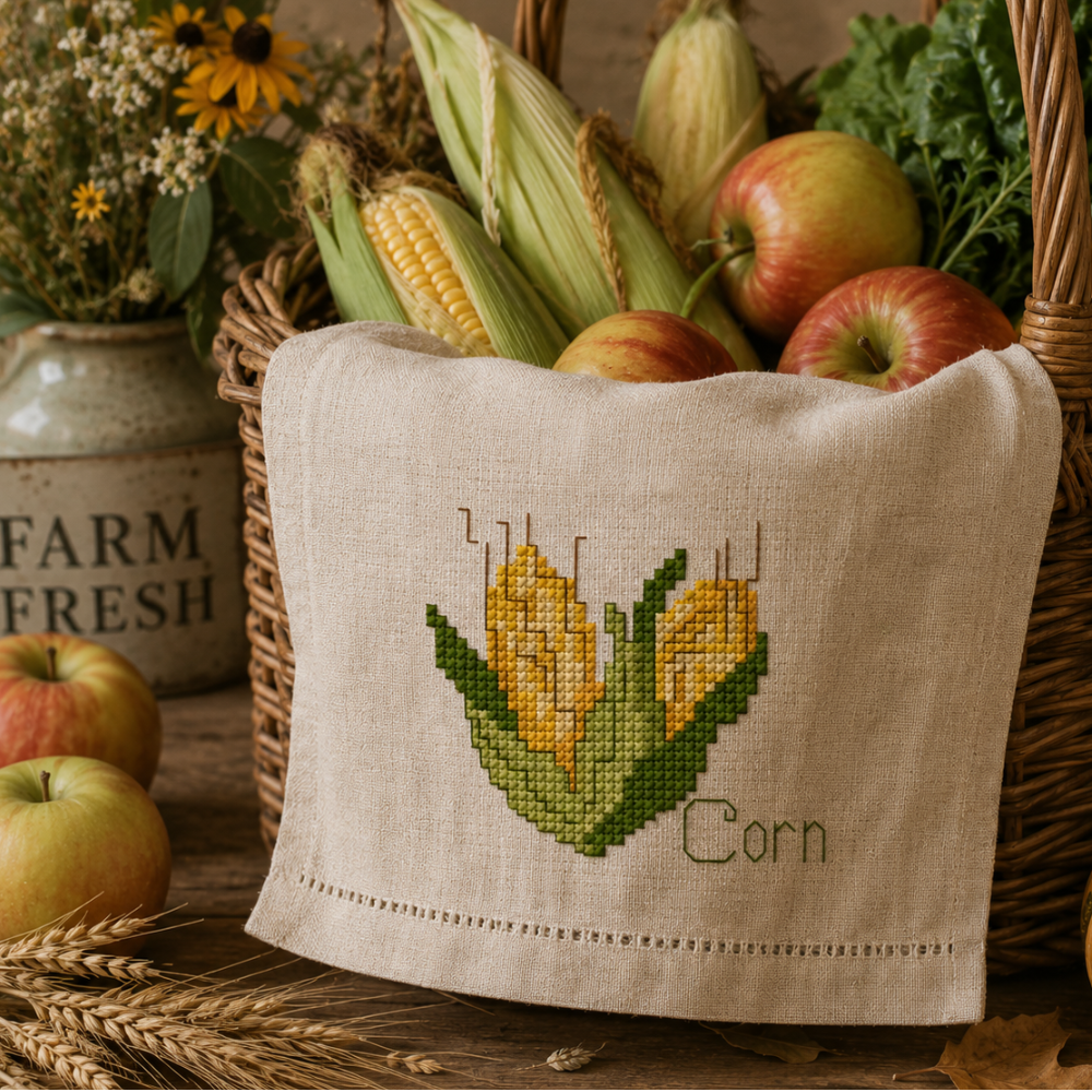 Corn Cross Stitch Pattern, Fall Harvest Mini Cross Stitch, Farmhouse Kitchen Decor, Beginner PDF Pattern, Autumn Corn Embroidery