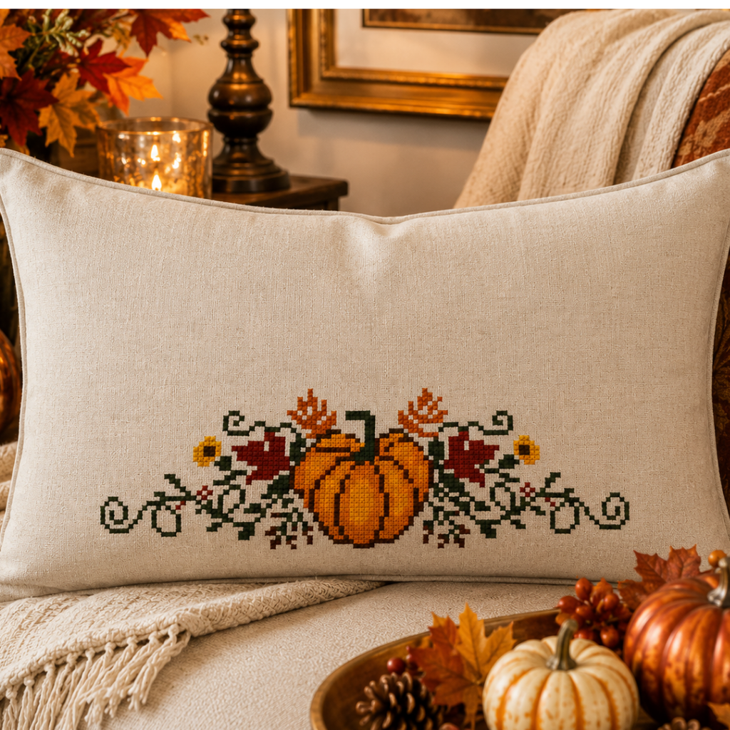 Fall & Thanksgiving Linen Border Cross Stitch Pattern