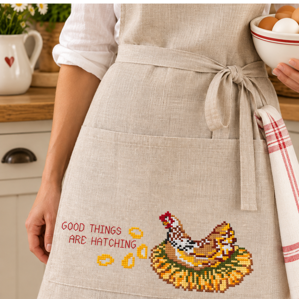 Good Things Are Hatching Hen Cross Stitch Pattern