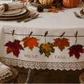Hello Fall Cross Stitch Pattern, Autumn Maple Leaves, Thanksgiving Tablecloth Embroidery, Farmhouse Fall Decor PDF