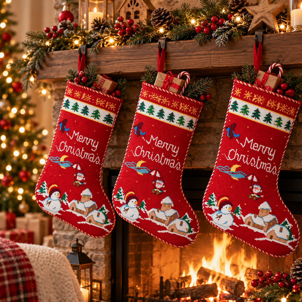 Merry Christmas Stocking Cross Stitch Pattern