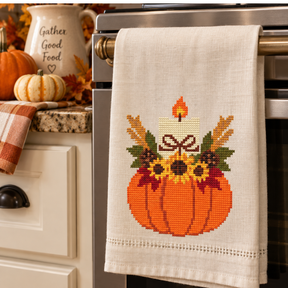 Fall Pumpkin Candle Cross Stitch Pattern