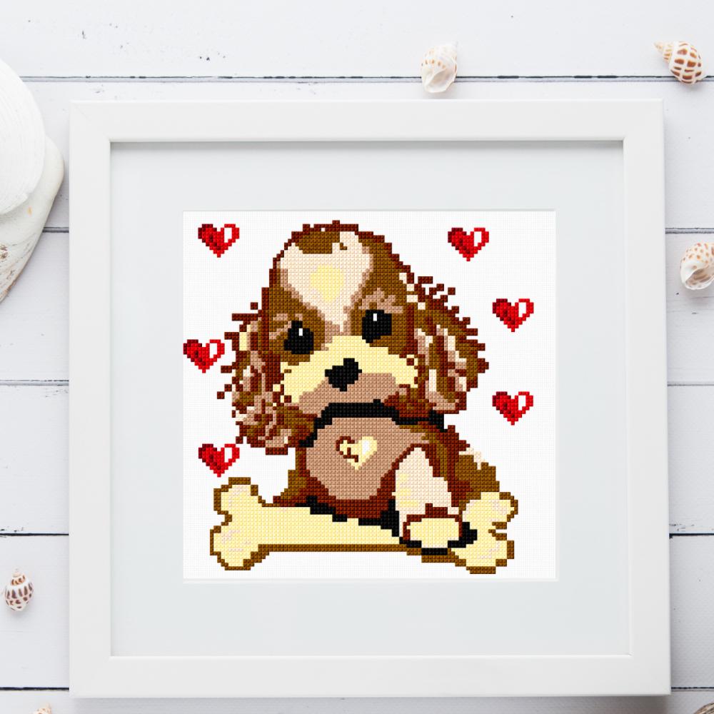 Cute Puppy Cross Stitch Pattern PDF digital pattern preview