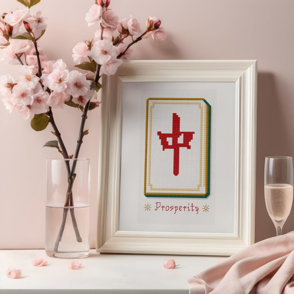 Red Dragon Mahjong Cross Stitch Pattern PDF digital pattern preview