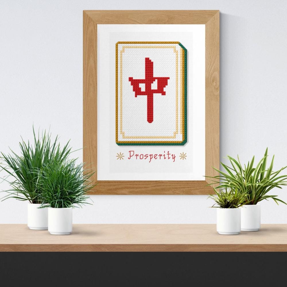 Red Dragon Mahjong Cross Stitch Pattern PDF digital pattern preview