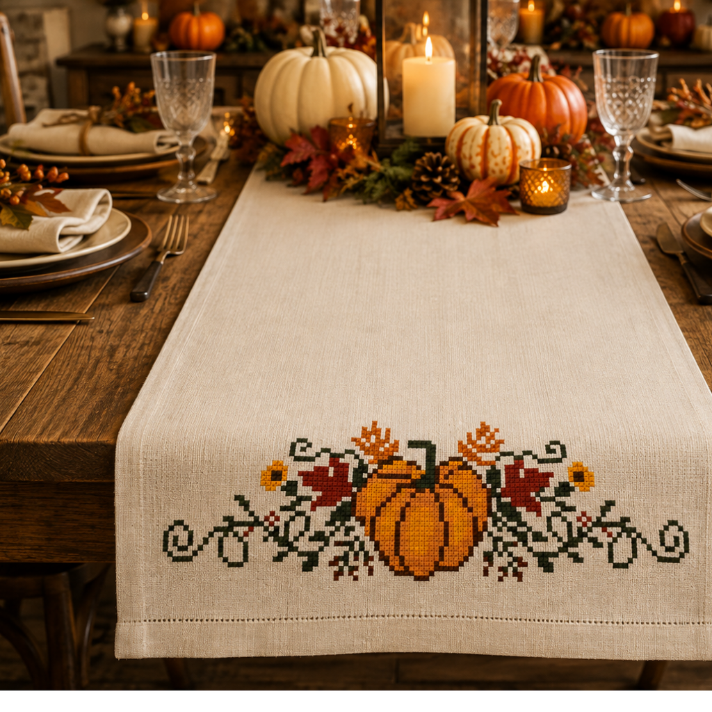 Fall & Thanksgiving Linen Border Cross Stitch Pattern