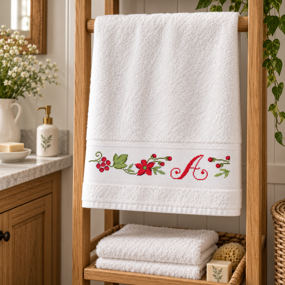 Floral Monogram A Cross Stitch Border Pattern – Linen, Towels, Curtains & Aprons PDF