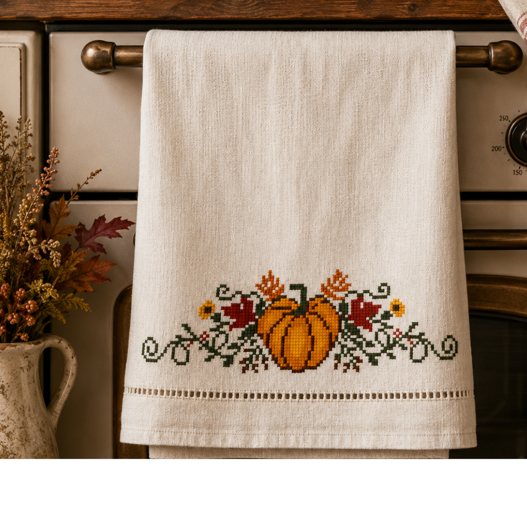 Fall & Thanksgiving Linen Border Cross Stitch Pattern