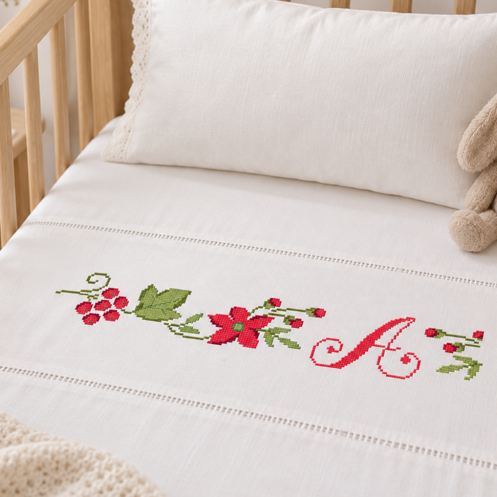 Floral Monogram A Cross Stitch Border Pattern – Linen, Towels, Curtains & Aprons PDF
