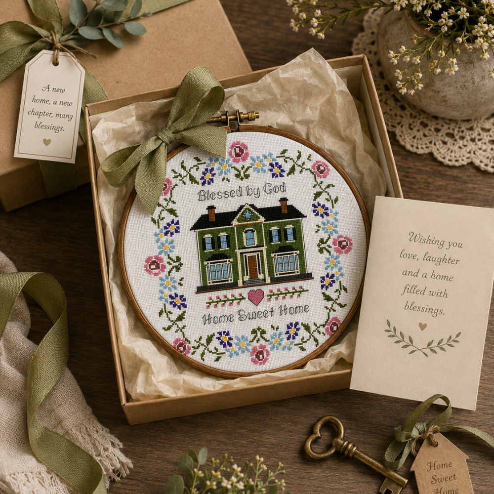 Blessed Home Cross Stitch Pattern, Home Sweet Home Sampler, Housewarming Gift, Christian Cross Stitch, Floral House PDF Pattern