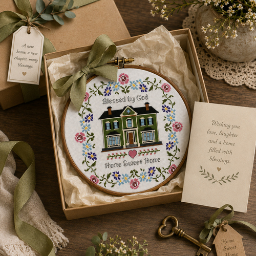 Blessed Home Cross Stitch Pattern, Home Sweet Home Sampler, Housewarming Gift, Christian Cross Stitch, Floral House PDF Pattern