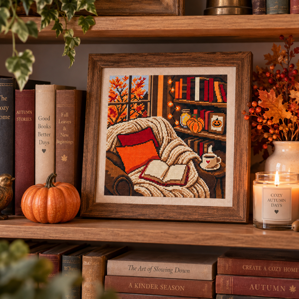 Autumn Reading Nook Cross Stitch Pattern