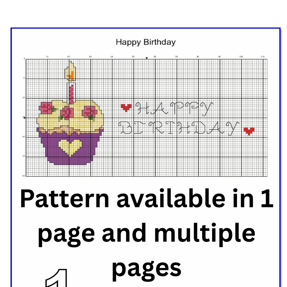 Happy Birthday Cupcake Cross Stitch Pattern PDF | Small Birthday Embroidery Design