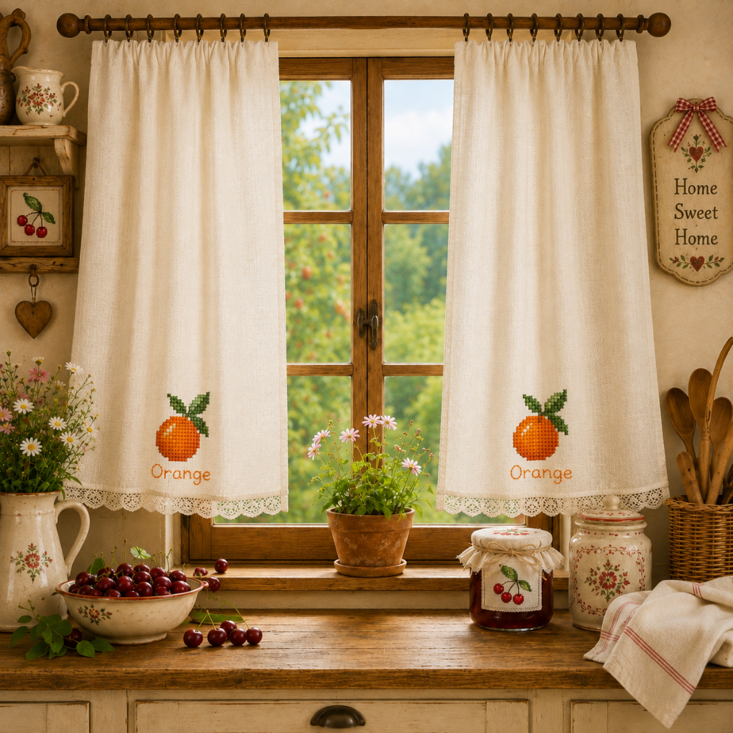Himbeer-Kreuzstichmuster | Stickerei für Marmeladenglas-Deckel | Landhaus-Küchen-Deko | Bellas Speisekammer Wintervorbereitung | Tischdecke