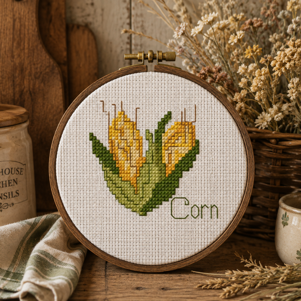 Corn Cross Stitch Pattern, Fall Harvest Mini Cross Stitch, Farmhouse Kitchen Decor, Beginner PDF Pattern, Autumn Corn Embroidery