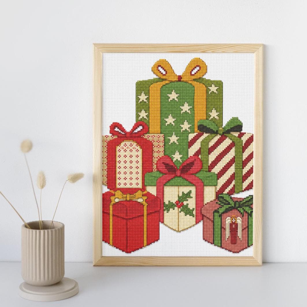 Christmas Gift Boxes Cross Stitch Pattern PDF digital pattern preview