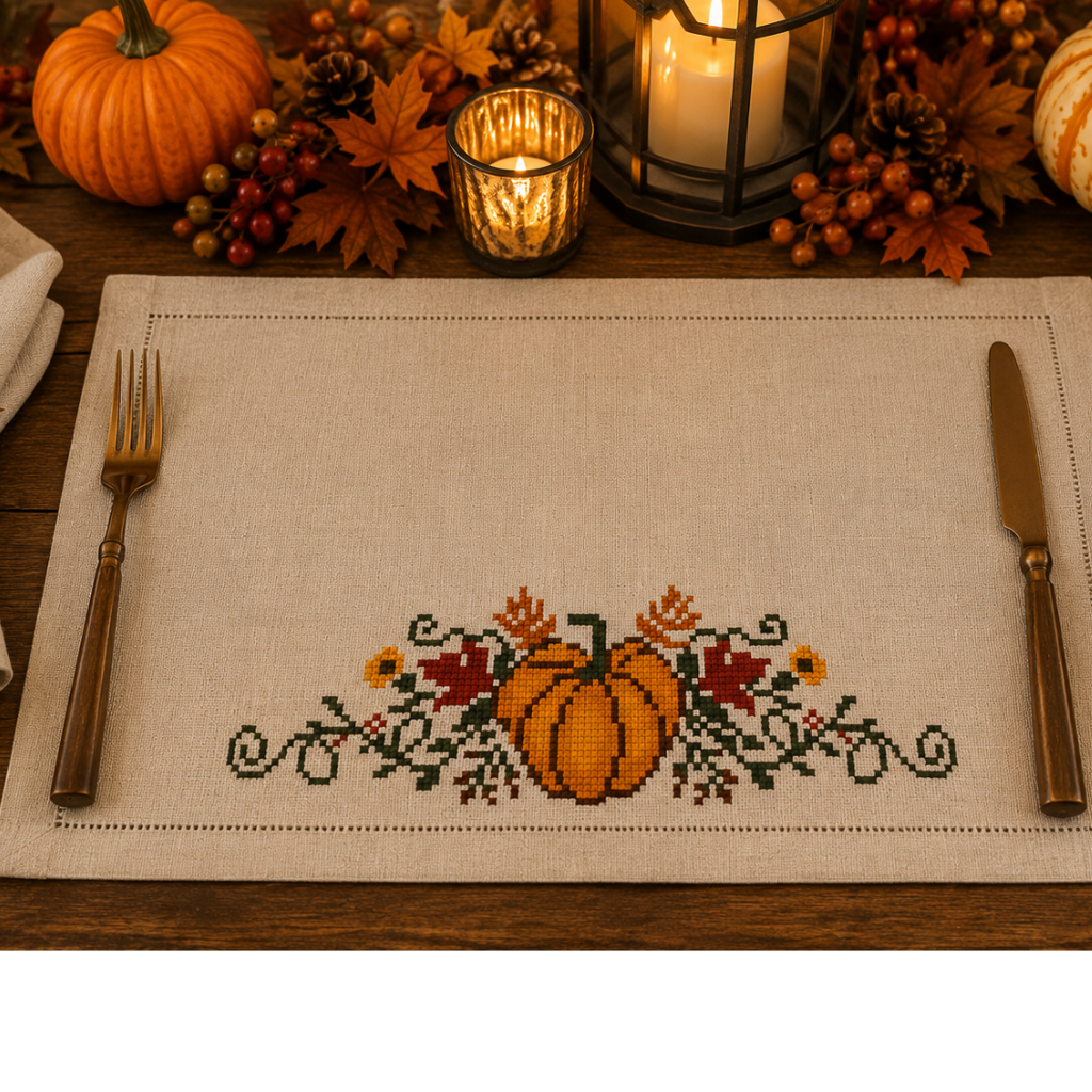 Fall & Thanksgiving Linen Border Cross Stitch Pattern