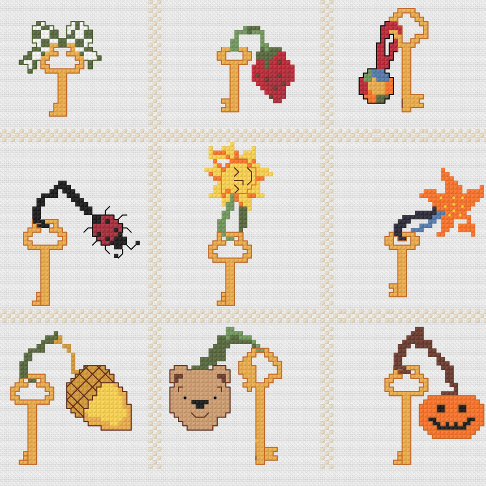 9 Vintage Keys – Mini Cross Stitch Pattern Collection
