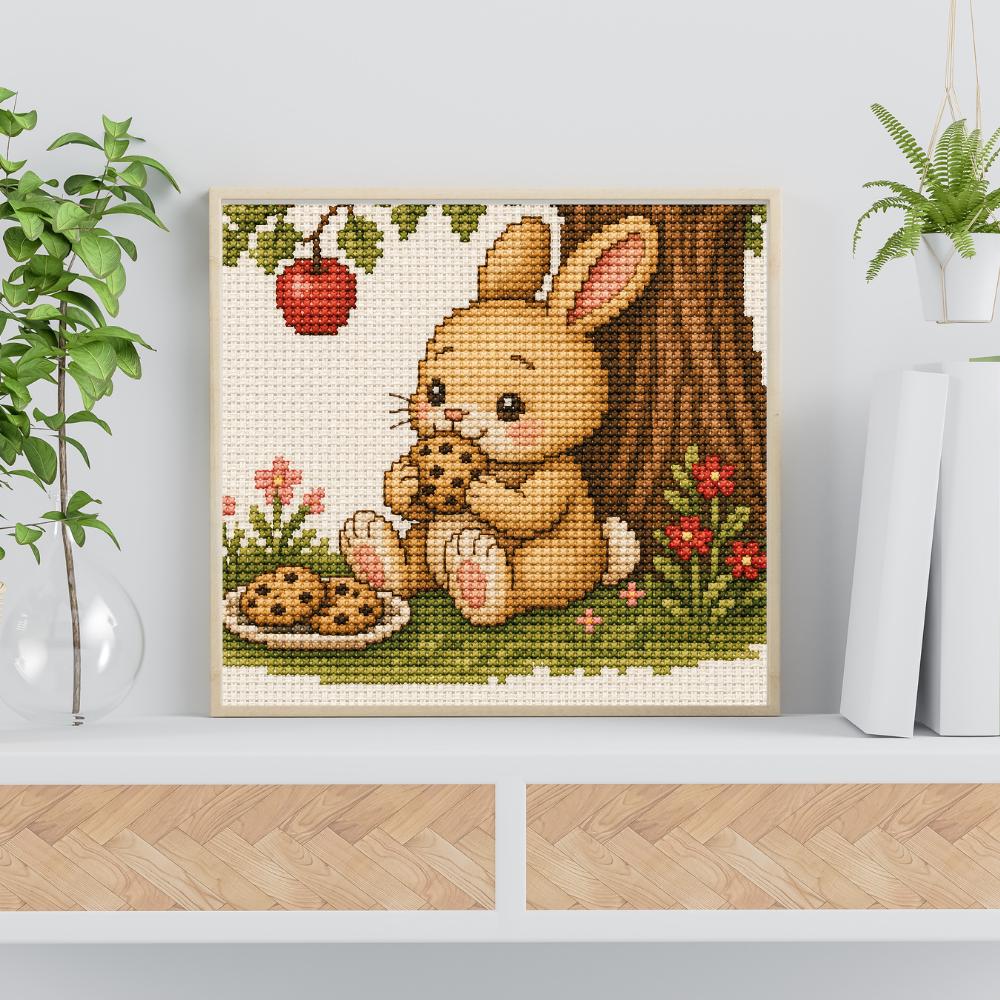 Bunny Eating Cookie Cross Stitch Pattern PDF digital pattern preview