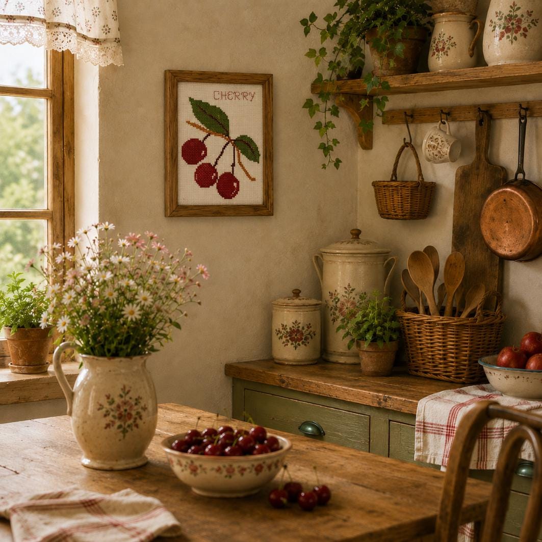Cherry Jam Jar Cover Cross Stitch Pattern PDF digital pattern preview