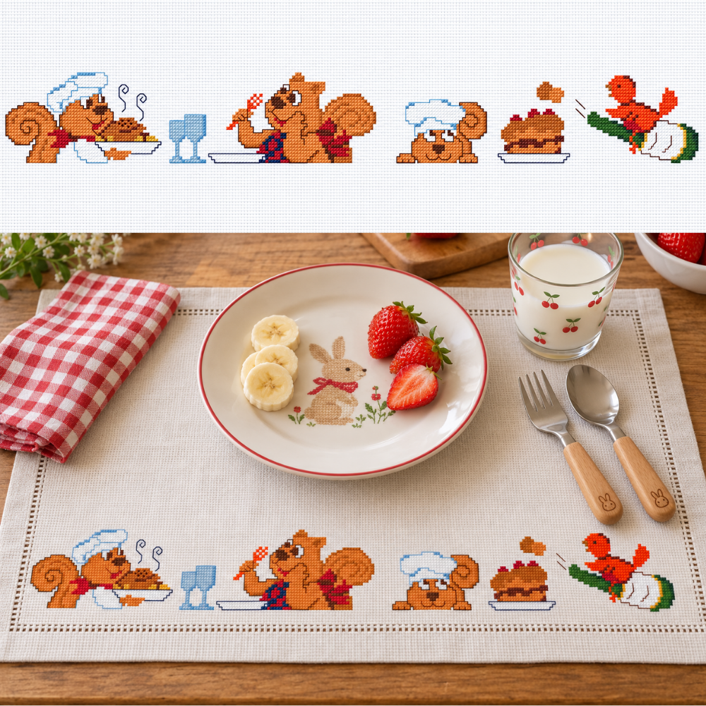 Squirrels  Kitchen Parade Cross Stitch Border