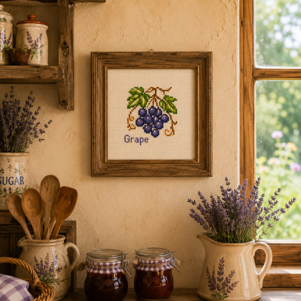 Trauben Kreuzstichmuster | Bellas Vorratskammer | Cottage Obst Stickerei PDF | Rustikale Küchendekoration | Sofort Download