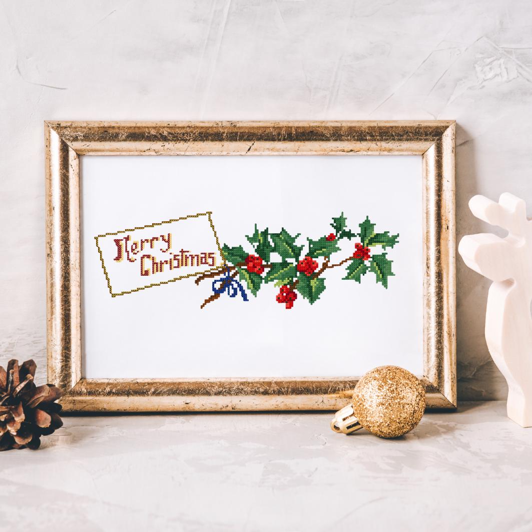 Mistletoe Christmas Cross Stitch Pattern PDF digital pattern preview