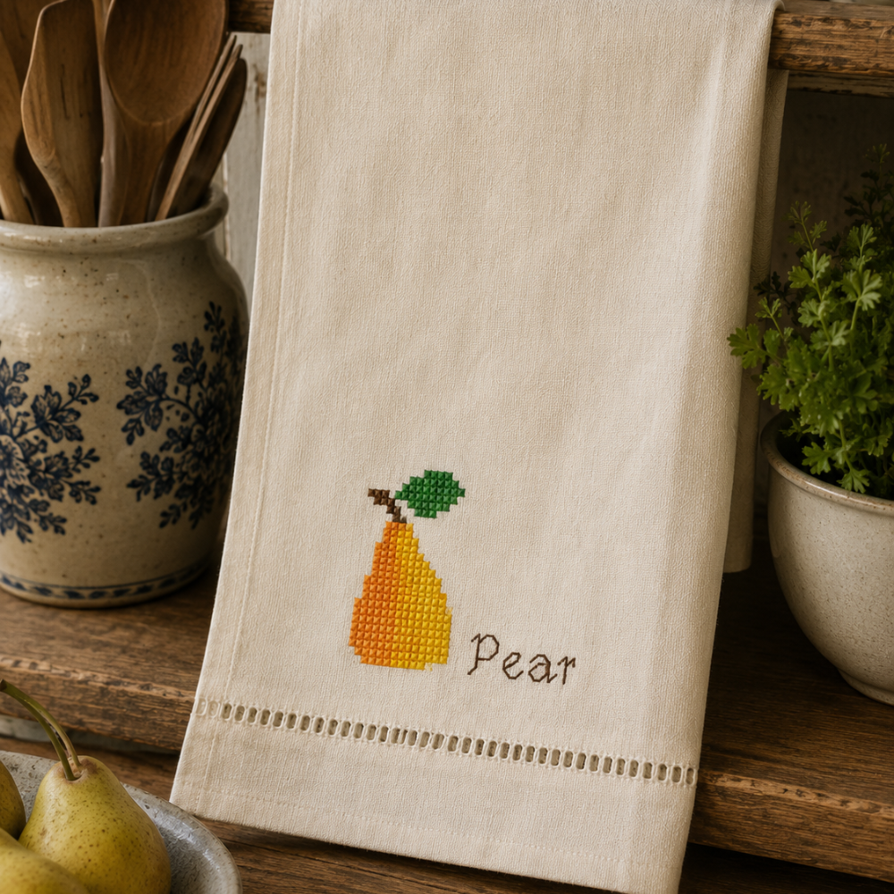 Pear Cross Stitch Pattern, Small Fruit Cross Stitch PDF, Kitchen Embroidery, Cottagecore Decor, Bella's Pantry, Instant Download