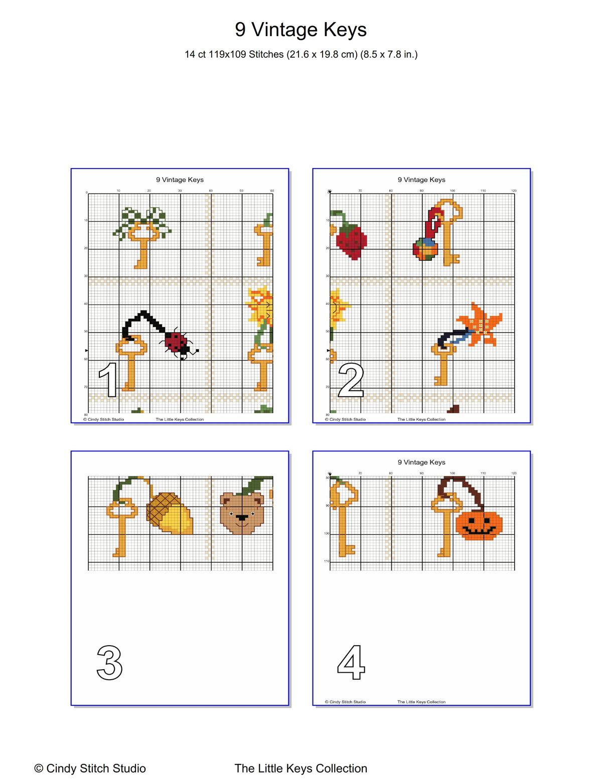 9 Vintage Keys – Mini Cross Stitch Pattern Collection