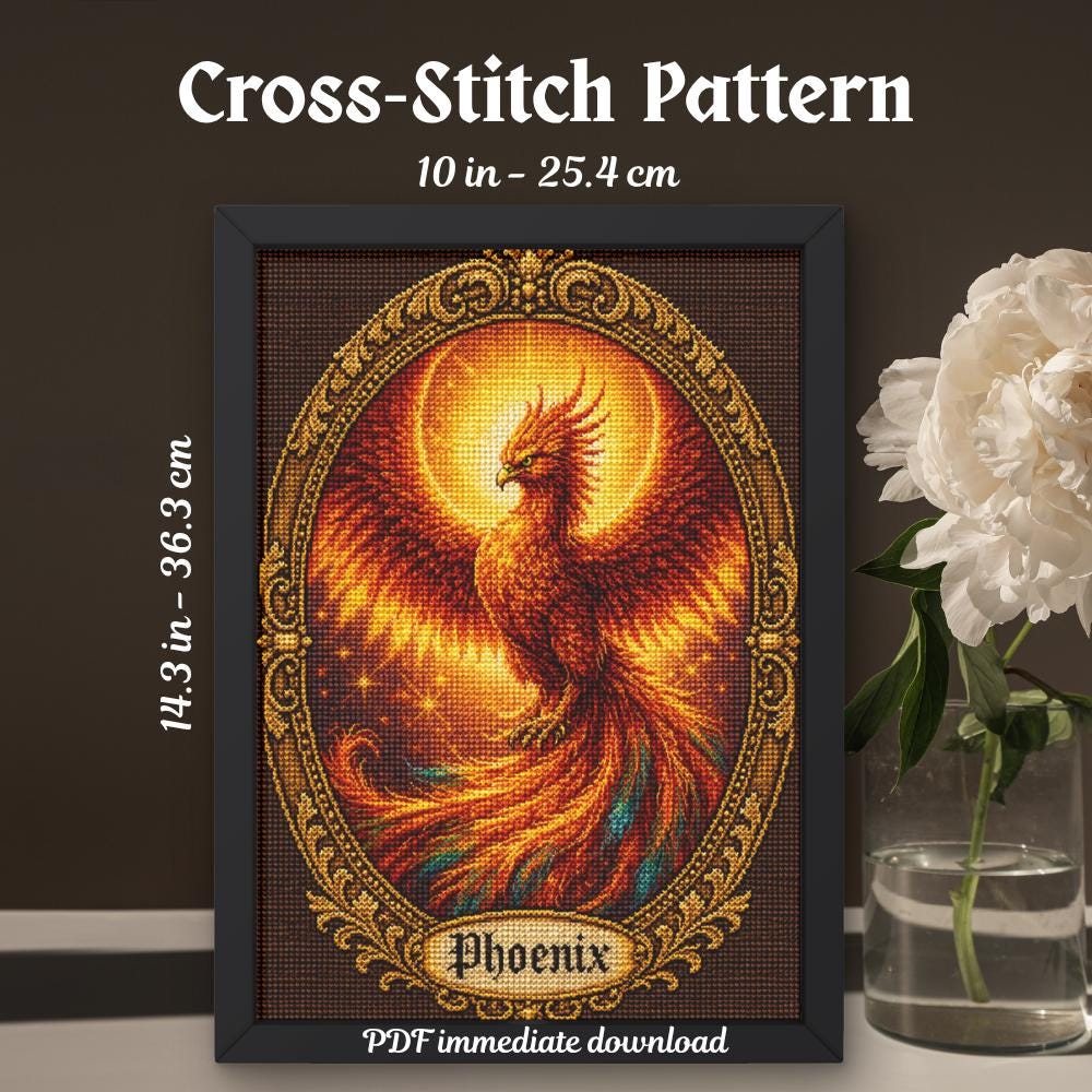 Phoenix Cross Stitch Pattern PDF finished cross stitch design