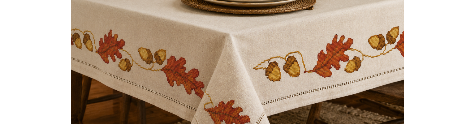Cross stitched table cloth for Thanksgiving