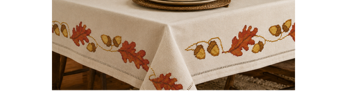 Cross stitched table cloth for Thanksgiving