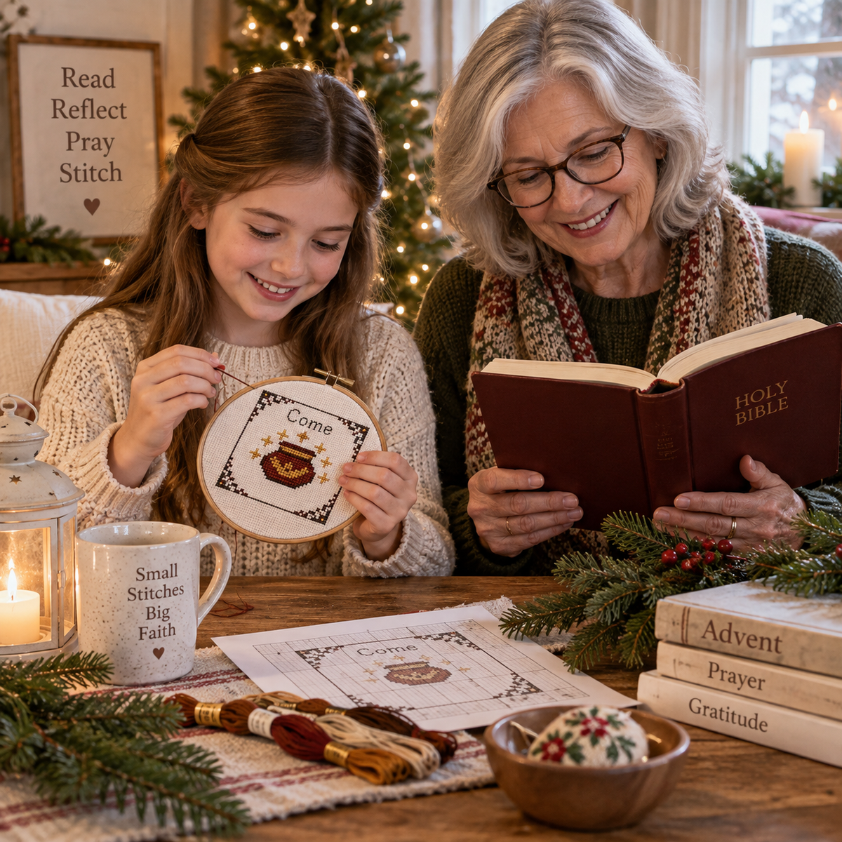 Stitch Through Advent 2026 – 26 Mini Cross Stitch Patterns & Devotional