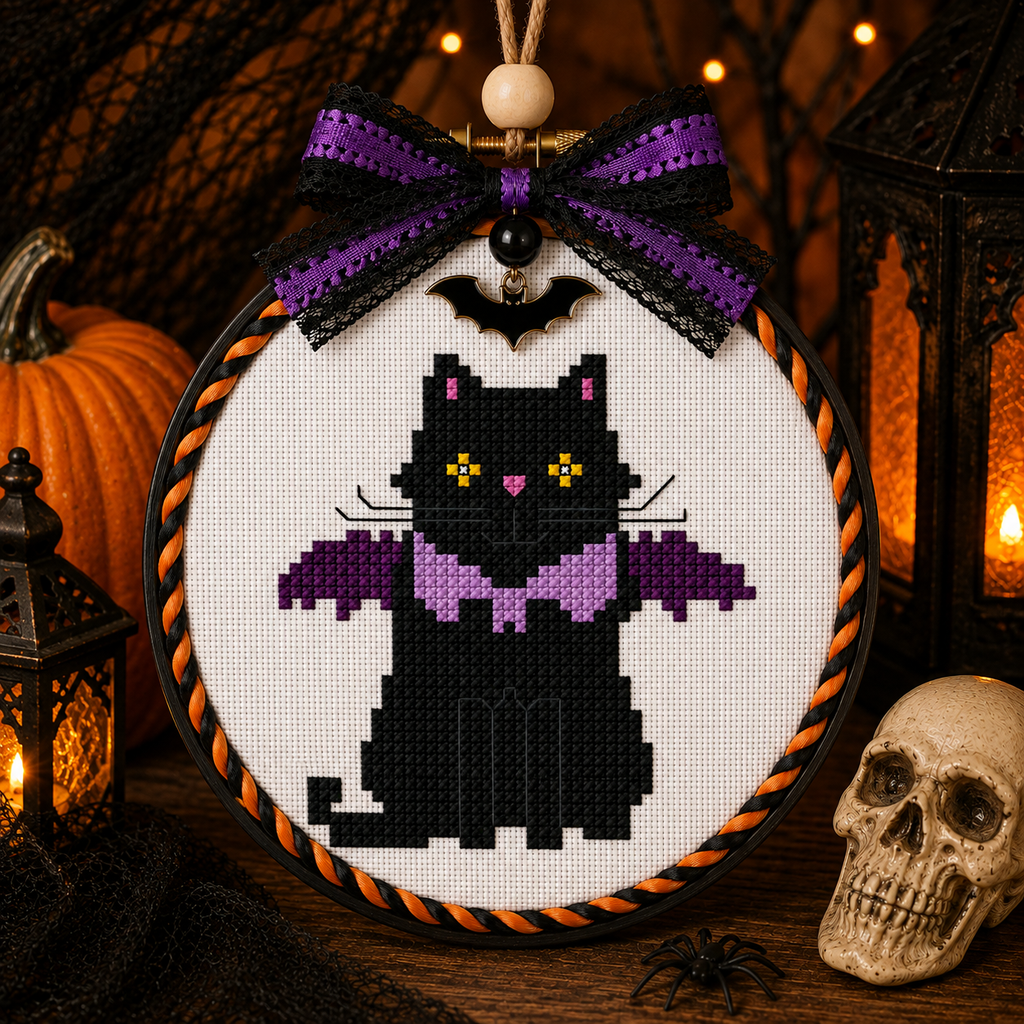 Halloween Black Cat Mini Cross Stitch Patterns Bundle, 6 Cute Spooky Cat Patterns