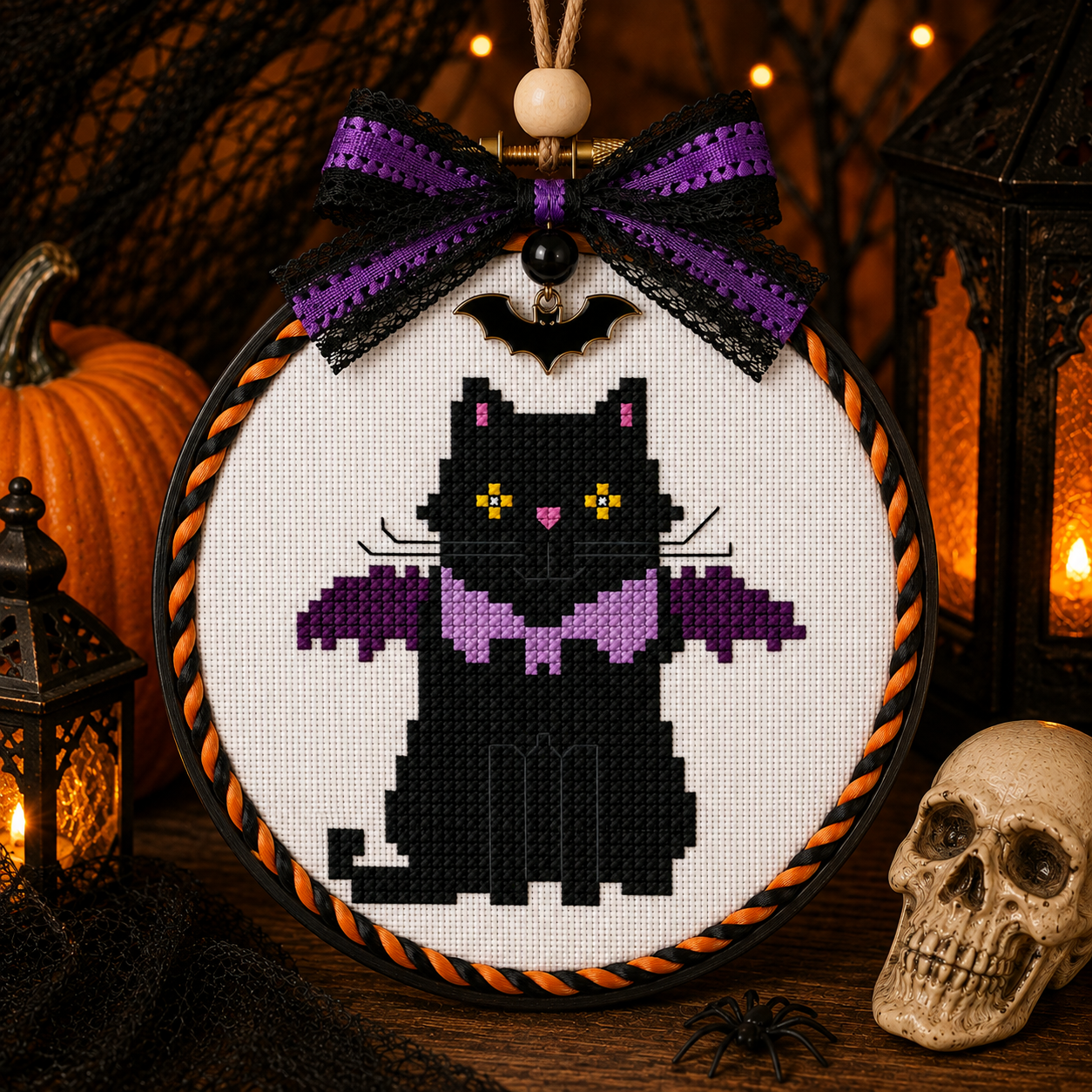 Halloween Black Cat Mini Cross Stitch Patterns Bundle, 6 Cute Spooky Cat Patterns