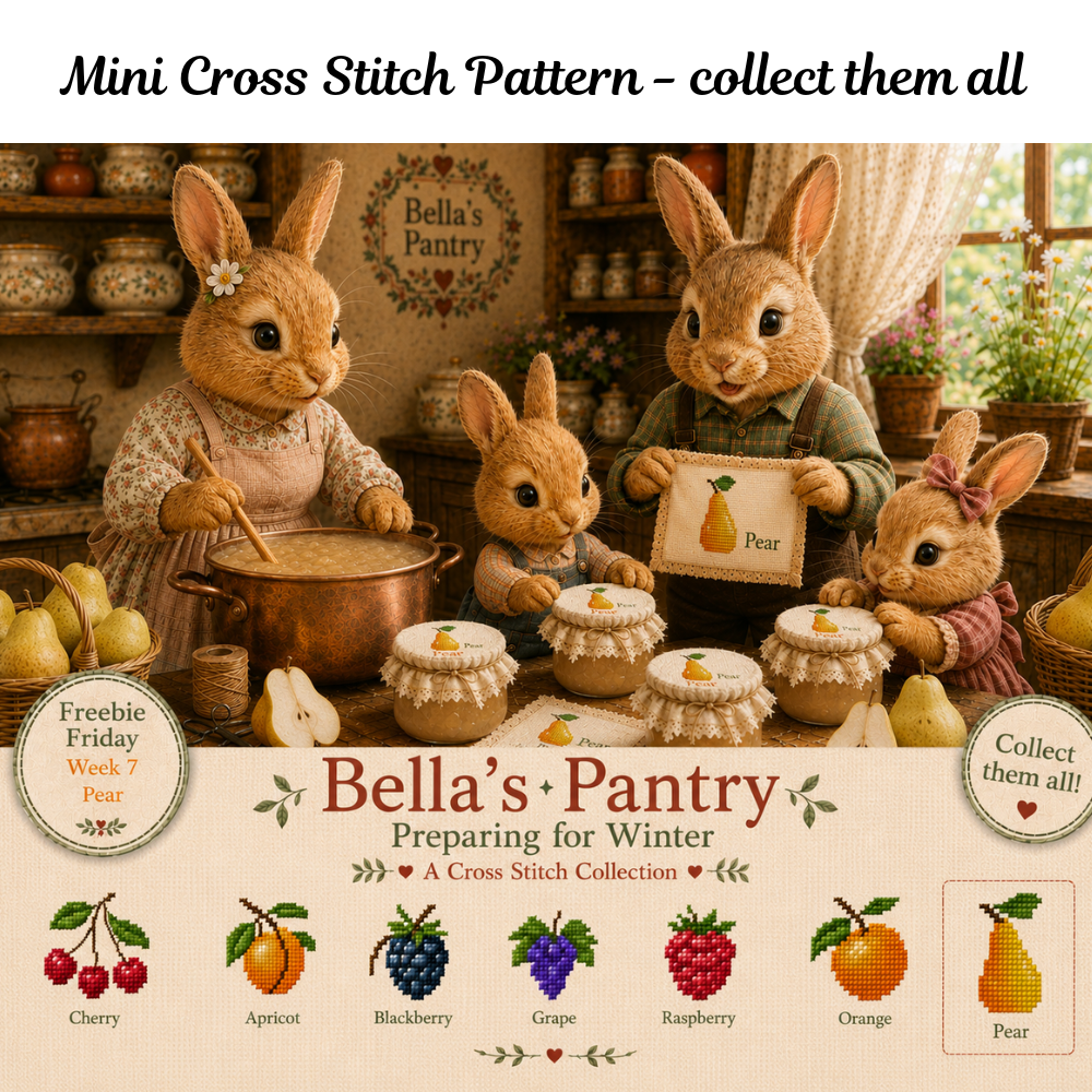 Pear Cross Stitch Pattern, Small Fruit Cross Stitch PDF, Kitchen Embroidery, Cottagecore Decor, Bella's Pantry, Instant Download