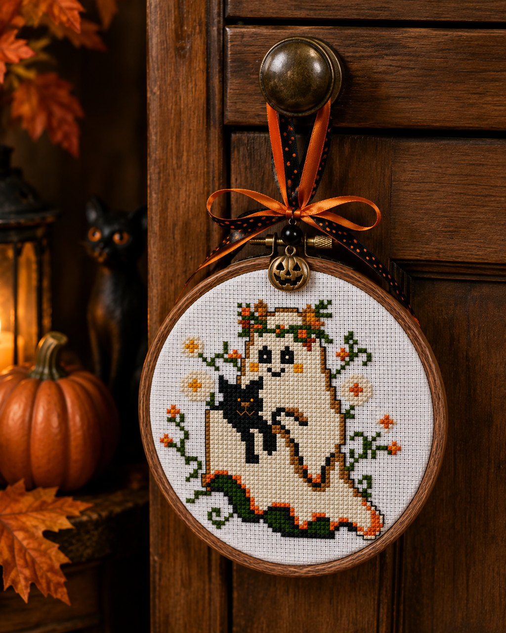 Boo & Meow Halloween Mini Cross Stitch Pattern, Cute Ghost and Black Cat, Small 60x60 Spooky Autumn PDF, Quick Counted Cross Stitch